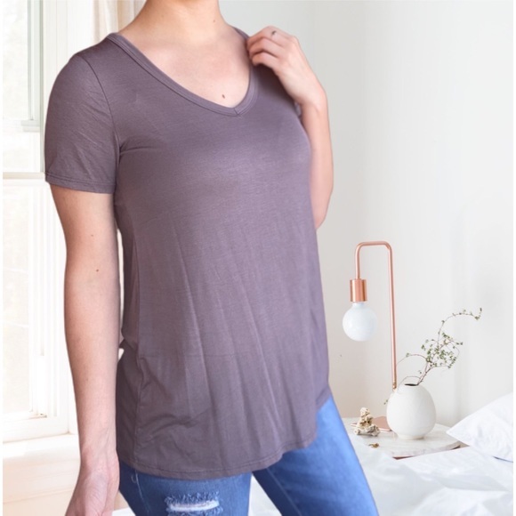 Modal V Neck Basic Tee Slate - Picture 2 of 5